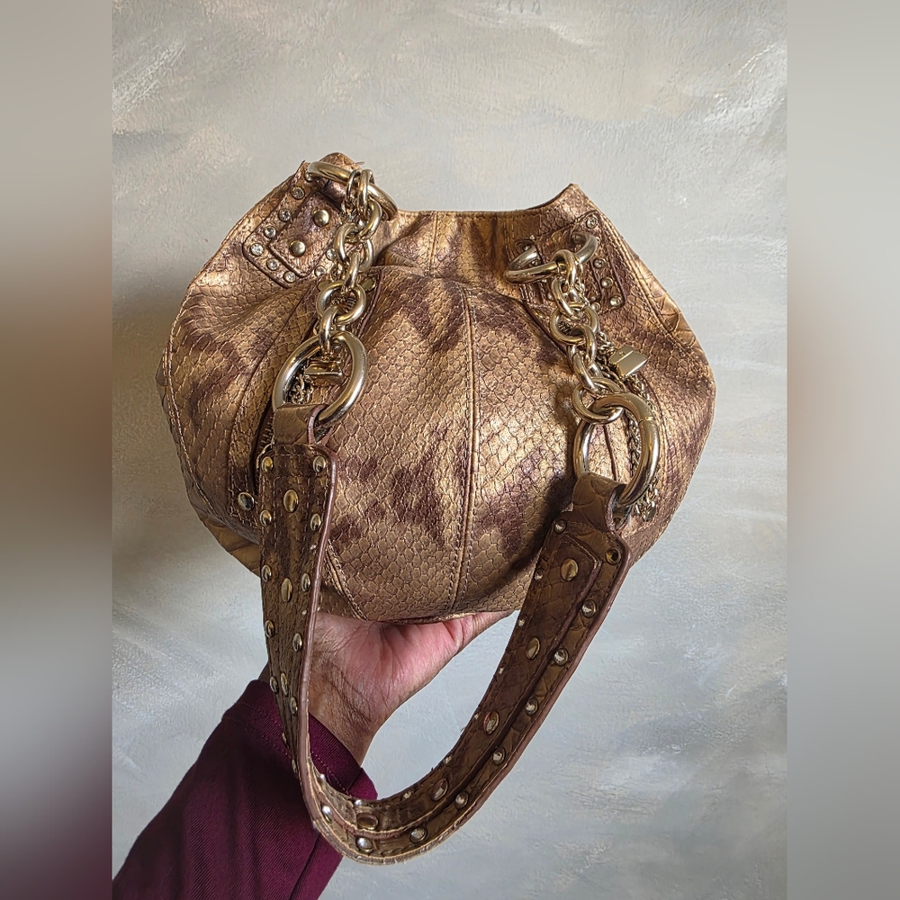 Y2K Metallic Gold Python Snake Embossed Bling Stu… - image 3